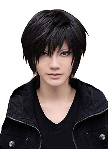 Topwigy Men Wig Black Short Straight Hair Pixie Cut Halloween