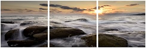 Elementem Photography Large Modern 3 panels Tide on the Rocks Wrapped Landscape Giclee Canvas Print on Canvas Wall Art Work Ready to Hang for Living Room Kitchen Home Office Decorations
