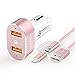 YOUWAY Car Charger Adapter, Quick Charge 3.0 36W Rapid Dual USB Ports, with 3ft Cable Compatible with Apple iPhone X/8/7/6s/Plus/SE, Samsung Galaxy S9/S8/S7/Edge/Plus, HTC, LG, Sony & More-Rose Gold