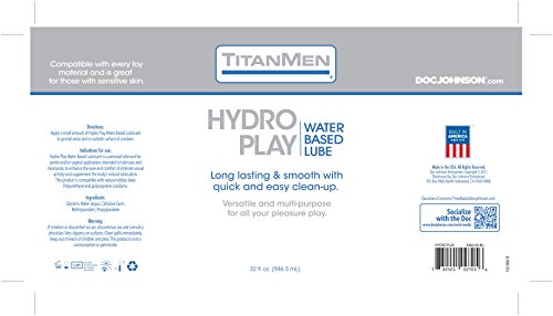 Doc Johnson TitanMen - Hydro Play Water Based Lube - Long lasting & Smooth with quick & easy clean up - Versatile and multi-purpose for all your pleasure play - 32 fl oz (946.3 mL)