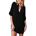 Big Size V Neck Chiffon Blouse for Women Summer Cuffed Sleeve T Shirt 3XL Black