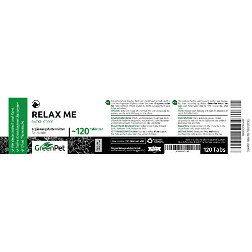 GreenPet Relax Me 120 Tabletten Beruhigungsmittel für Hunde, Extra