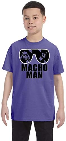 Cindy Apparel Macho Man Boys Tee Shirt Randy Savage Wrestling Legend Sunglasses Easy Halloween Costume XS Violet