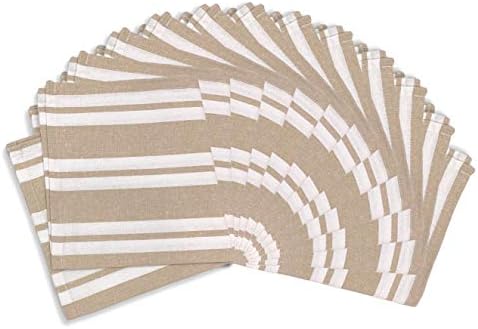 Encasa XOCotton Cloth Napkins Set of 12 | Franca Beige Stripes | 17"x17" | Dining Table Napkins| Machine Washable & Reusable
