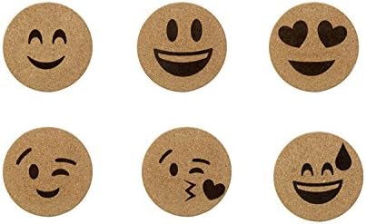 Emoji Craft Cork Coasters Party Set of 6 Round Emojies Absorbent For All Kinds Of Beer Bottle Wine Glasses Drink Can Tea Mug Coffee Cup Hot and Cold Beverage To Protect Household Surface Dining Table