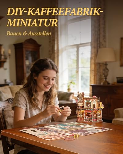 ROKR 3D Wooden Puzzle Adult Dream Coffee Factory, Model Kits DIY Gifts for Adults and Teenagers