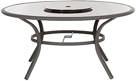 Amazon De Grosse Garten Esstisch Im Rund Stabile Furniture Dunkelgrau Schwarz Aluminium Terrasse Top Tempered Glas Sicherheitsglas Mit Sonnenschirm Loch Und Lazy Susan Fur Wintergarten Hof Backyard Bis Zu 6 Sitzer Sitz