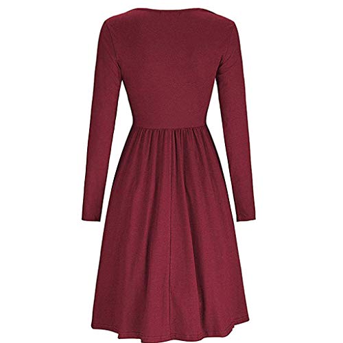 Witspace Women's Long Sleeve Round Neck Button Down Swing Midi Dress Pockets Dress - Thumbnail 2