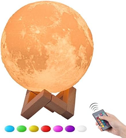 3D Moon Lamp, DINOWIN 3D Printing Moon Lamp Night Light with Remote Control 16 Colors Magical Moon Lamp (20cm/7.87 inch)