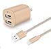 Tranesca Compatible Dual USB Wall Charger with 6ft MFI Lighting Charging Cable for iPhone X,iPhone 8/8 Plus/iPhone 7/7 Plus/iPhone 6/iPad/iPad Pro and More (Gold)