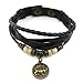 Lucky Handmade Natural Constellation Zodiac Sign Logo Genuine Real Leather Bracelet with Charms, Beads, Button, Adjustable Size, Gift for Him or for Her, Unisex (Aries - Black Leather)
