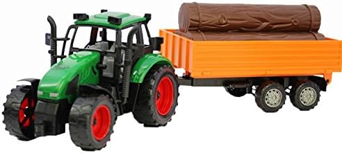 Big Farm Tractor and Trailer with Wood Model Farm Vehicles Toys Playset for Kids - Green