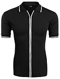 COOFANDY Men's Cotton Classic Fit Short Sleeve Polo T-Shirt with Zipper Closure