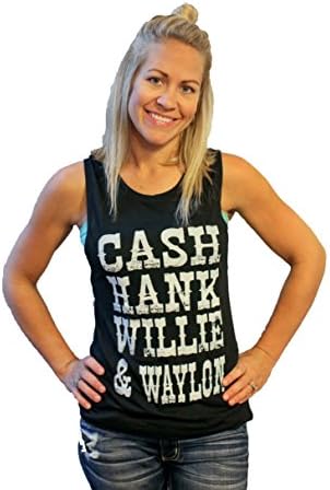 CASH HANK WILLIE &amp; WAYLON MUSCLE TANK with graphic print by Tough Little Lady; (Blk Mus XL)