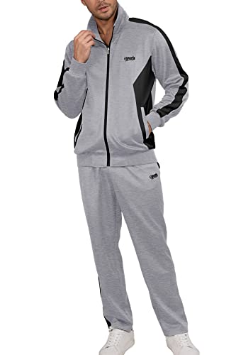 Men’s Sports Athletic Tracksuit with Set 2 Piece Full Zip Sweatsuit Grey Large