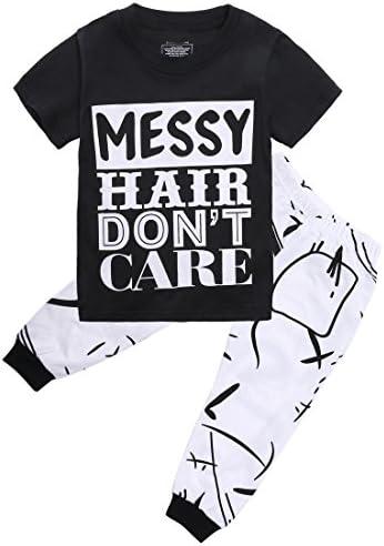 Little Girls Short Sleeve Messy Hair Don't Care Letters Print T-Shirt and Pants Outfit Summer