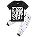 Little Girls Short Sleeve Messy Hair Don't Care Letters Print T-Shirt and Pants Outfit Summer (2T, Black+White)