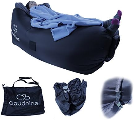 Blow Up Lounger by CLOUDNINE - Lounge Chair With Travel Bag, Inflatable Couch That Serves As An Inflatable Chair (Black)