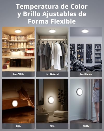 Bojim Lamp without Electricity Motion Sensor for Bathroom Storage Room Up to 85 Days with 6000 mAh, IP44 Ceiling Light Wireless Ceiling Light, Cool Warm Neutral White, 4 Pieces