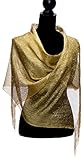 Elles Clothing Sheer Mesh Glitter Sparkle Shawl Wrap Fringe Weddings Party Evening Scarfs for Women (Gold)