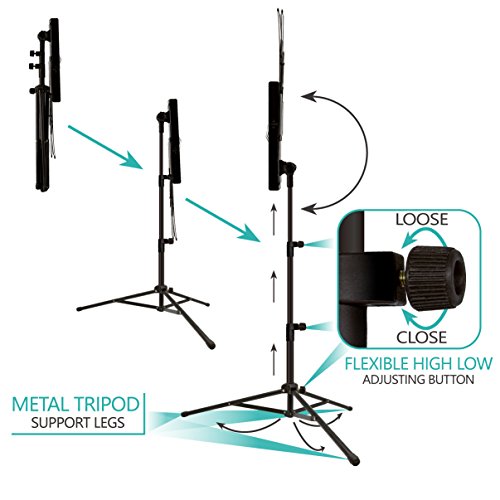 Music Stand, ANKO Professional Collapsible Music Stand with Music Book Clip, LED Music Stand Lamp and Carrying Bag. suitable for Violin, Guitar, Flute and Instrumental Performance. (BLACK-1 PACK)