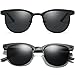 Joopin Semi Rimless Polarized Sunglasses Women Men Retro Sun Glasses with Case (Black Metal Frame Black Lens)