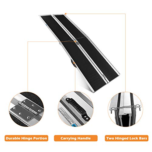 ORFORD Non Skid Multifold Wheelchair Ramp 8FT, Utility Mobility Access Threshold Ramp for Home Steps Stairs Doorways Scooter