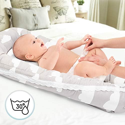 Respirant Portable Baby Nest Oreiller De Coussin Housse Amovible Lavable Chuckle Nid Bebe Couffin De Voyage Pour Nouveau Ne Bebes 100 Coton Reducteur De Lit Bebe Cocon Matelas Et Linge De