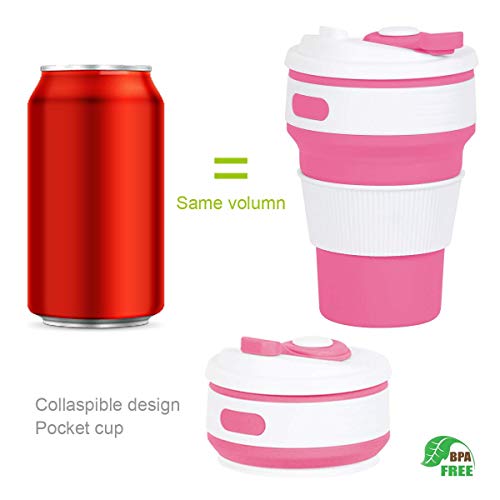 ROCONTRIP Silicone Collapsible Cup Convenient Travel Coffee Mug Lightweight Food Grade Silicone & PP BPA Free for Camping Hiking Outdoor Commuters (Cherry Red)