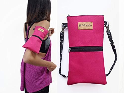 Women Sports Phone/Sunglasses Crossbody Armband Pouch, Tainada Universal Mutli-Functional Outdoor Two Zippered Cross Body Phone/Eyeglasses Holder Arm Bag for Exercise, Workout, Running (Pink)