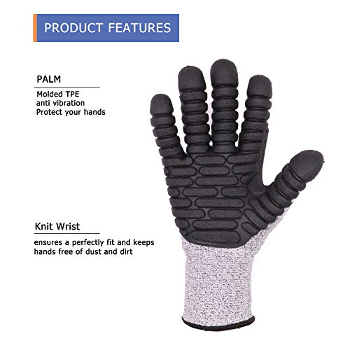 Anti Vibration & Cut Resistance Full Finger Work Gloves With TPE Coated