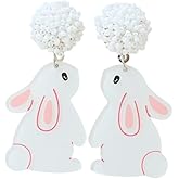 Easter Acrylic Dangle Earrings Cute Cartoon Rabbit Eggs Drop Earrings Fun Easter Accessories Haliday Gifts for Women