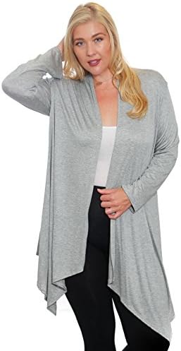 Hot Ginger Women's Plus Size Long Sleeve Open Front Drape Cardigan (Heather Grey, 4X)