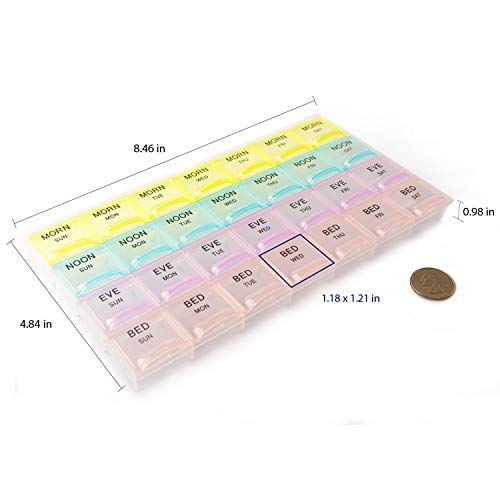Deke 28 Daily compartments Pill Organizer case, 4 Times/Day Slot, Weekly dosis Container Boxes, Medicine Holder, Pills Medication Dispenser Box, Vitamin, Supplement, Perfect f/Travel, Ideal for Purse