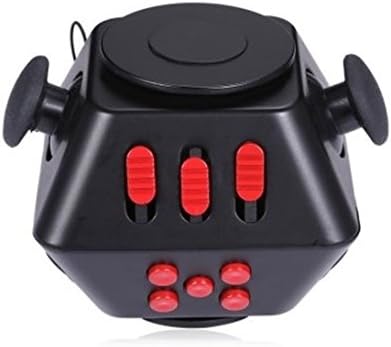 Parit New Magic 2 in 1 Fidget Cube Spinner Dice 10 Sides Combined Gyro Relieve stress ADHD Focus Toy (Black Red)