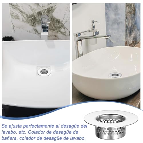 SHUUDAUKO 4 Piezas Coladores de Desagüe para Lavabo, Tapa de Desagüe de Acero Inoxidable, Atrapapelos, para Ducha, Tocador y Lavabo de Caravana - Antiobstrucción, Fácil de Limpiar