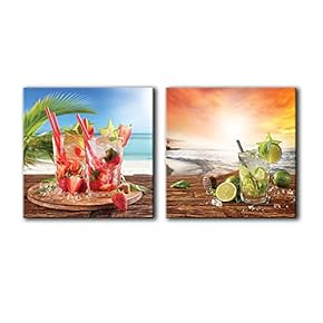 Canvas Wall Art Wine & Fruits Painting Artwork for Home Prints Framed - 12"x12" x 2 Panels