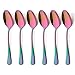 6 Piece Dinner Spoon Set Rainbow Multicolor Stainless Steel Table Soup Dessert Spoon Silverware Flatware Utensil Cutlery Set Service for 6 Mirror Finish Dishwasher Safe 7.2 Inches