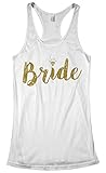 Threadrock Women's Bride Gold Script Racerback Tank Top XL White
