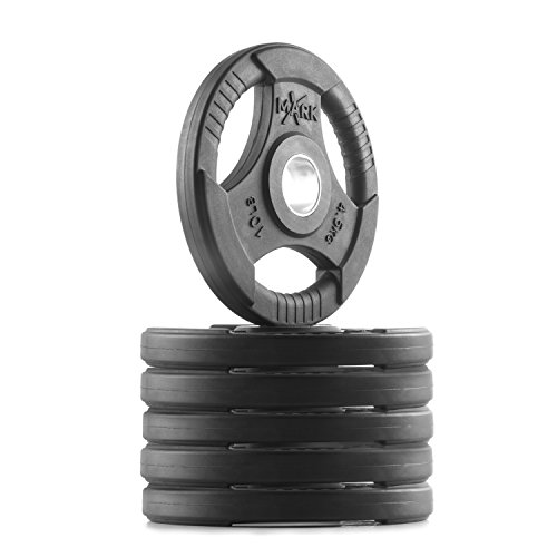 XMark TRI-Grip 60 lb Set Olympic Weights, Premium Rubber Coated Olympic Plates, One-Year Warranty - Thumbnail 3