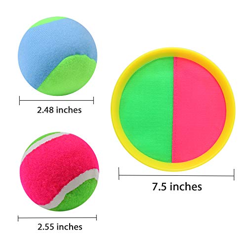 Elcoho Toss and Catch Ball Set Paddle Catch Ball and Toss Game 4 Hook and Loop Adjustable Self-Stick Paddles 6 Balls with Storage Bag for Outdoor Activities (4 Colors)