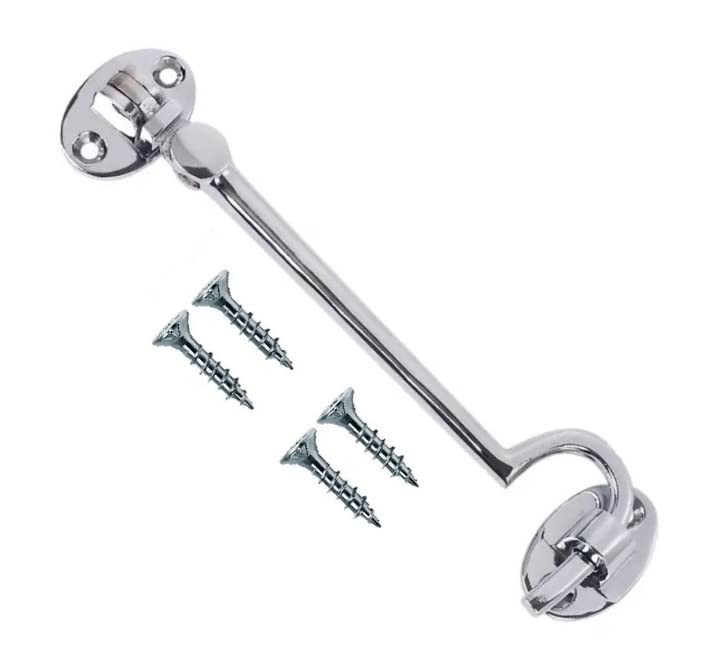 TERF® 150mm Heavy Duty Polished Chrome Cabin Door Hook and Eye Lock 150mm (6 inch) Cabinet Latch including Fixing Screw For Door Gate Window Closet Shed Latch - Pack of 1