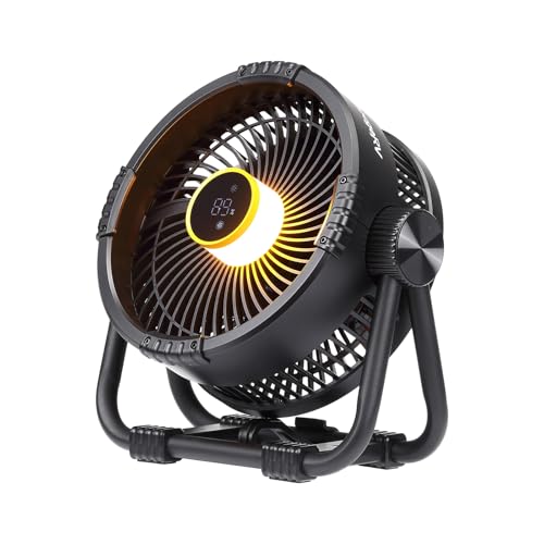BougeRV Portable Rechargeable Fan, 20000mAh Battery Powered Fans with 4 Wind Speeds Hook Brighter Light LCD Display for Camping Outdoors Office Travel RV