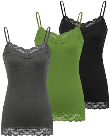 Fourluoo 4 Pcs Women's Long Lace Tank Tops lace Camisole Patchwork
