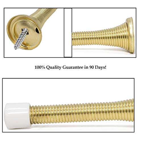 Bright Brass Spring Door Stops,3-1/8” Heavy Duty Door Stop - Flexible Spring Door Stopper with Low Mounted Baby Proof White Rubber Bumper Tips,12 Pack - Thumbnail 3