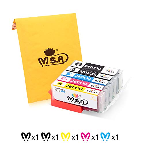 MSR Compatible Ink Cartridge Replacement for Canon PGI-280XXL CLI-281XXL PGI 280 XXL CLI 281 XXL for PIXMA TR7520 TR8520 TS6120 TS6220 TS8120 TS8220 TS9120 TS9520 TS9521C Printer (5 Pack)