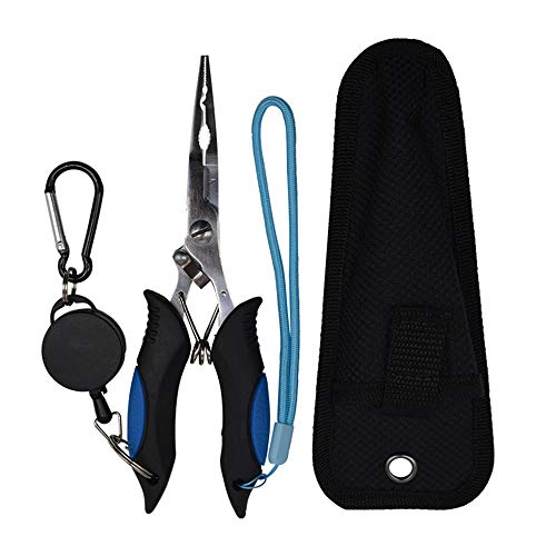 Amoygoog Edelstahl-Angelzange, Angelnadel-Spitzzange, Schneid-Angelschnur, Multitool-Zange mit Hülle und Teleskop… – Bild 8