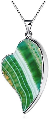 Ekavtor Heart Shape Multi-Colored Nature Stone Pendant Necklace Colorful Nature Agate Mini Box Chain Choker (Green)