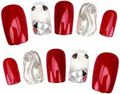 Poonikuuネイルアートアクセサリーシール 手作りネイルチップ レンダリング偽のネイル 手爪ネイル 両面接着テープ付き 女性レディース ファション可愛い高級感 安全便利無害 波柄 1セット24枚 接着剤付き レッド B07v7znw2b 442円