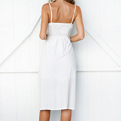BEAUTYVAN Sexy Women's Summer Beach Midi Dress Shift Dress Button Sleeveless Sundresses White